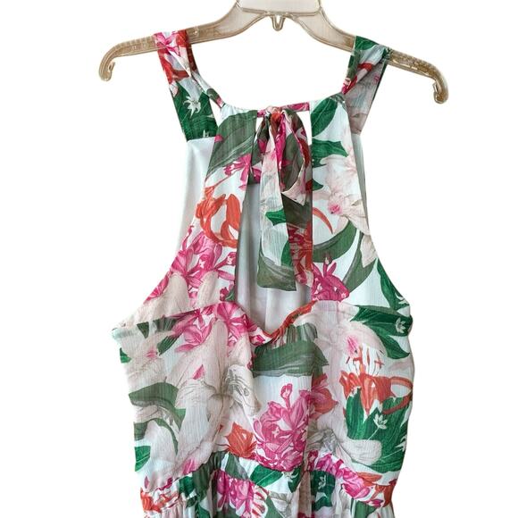 CeCe Floral Maxi Dress Size 10 Sleeveless Halter Tropical Fairy Resort Riviera - Picture 7 of 11